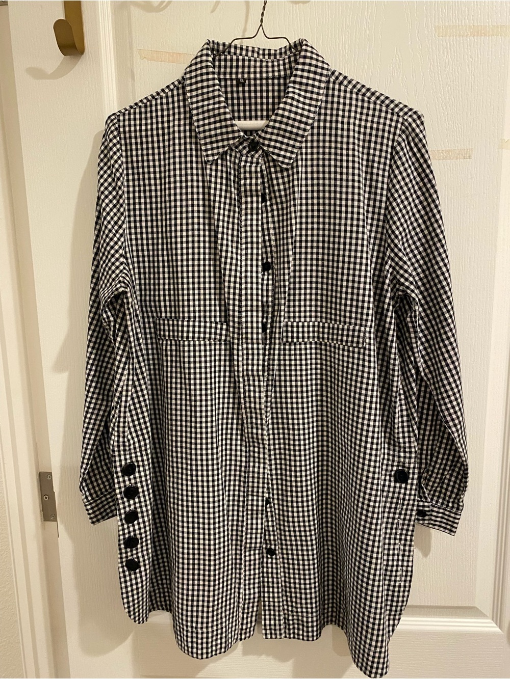 Black and White Gingham women’s Button-Up Shirt